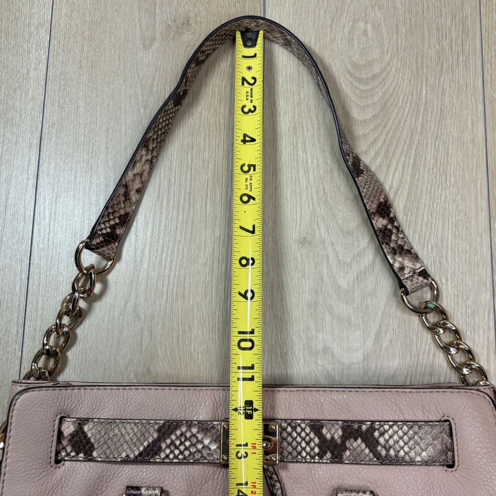 Michael Kors Hamilton Pebbled Leather Snakeskin Trim Tote Bag Beige Gold - Picture 12 of 12
